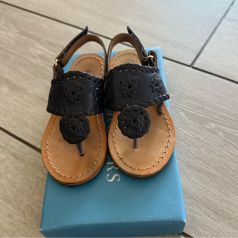 Jack Rogers Todder Girls Size 7 Sandals in Genuine Navy Blue Leather Gently Used